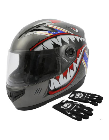 Casco de Motocicleta TCT-MOTORPARTS para Niños Mediano Gris