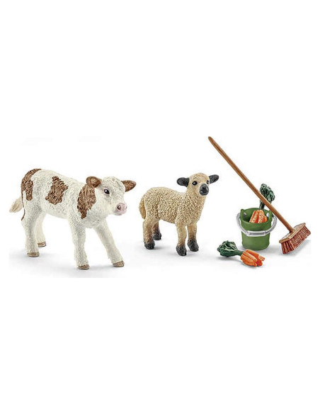 Kit de Limpieza de Establo Schleich con Ternero y Cordero