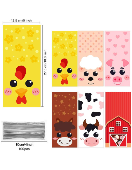 Bolsas de Favor de Fiesta de Animales de Granja Pajean - 120 Piezas