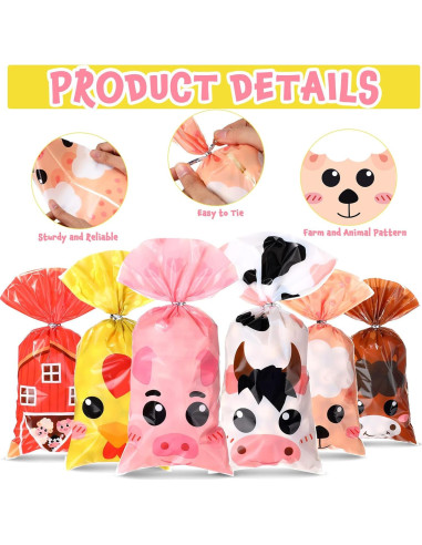 Bolsas de Favor de Fiesta de Animales de Granja Pajean - 120 Piezas