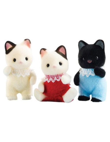 Trillizos Gato Tuxedo Calico Critters - Peppermint, Midnight, Angelica