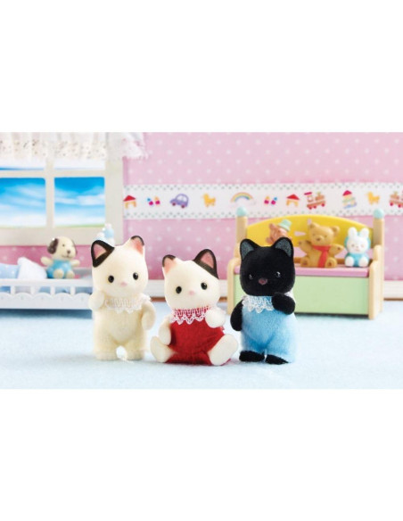 Trillizos Gato Tuxedo Calico Critters - Peppermint, Midnight, Angelica