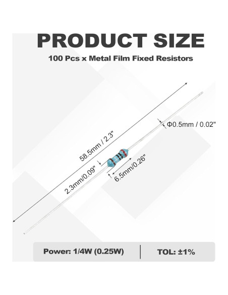 Resistores de Película Metálica YOKIVE 2 Ohm 100 Pcs 1/4W