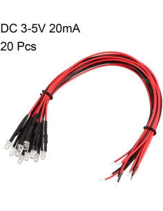 20 LEDs Pre Cableados 3mm uxcell Blanco DC3-5V Lente Clara 2