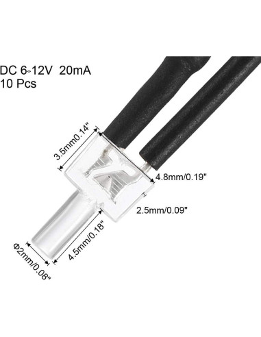 10 LEDs Pre-cableados uxcell 2mm Blanco Cálido DC 6-12V