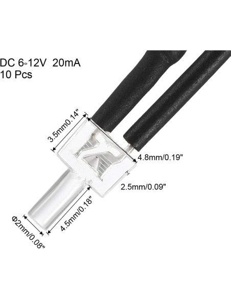 10 LEDs Pre-cableados uxcell 2mm Blanco Cálido DC 6-12V