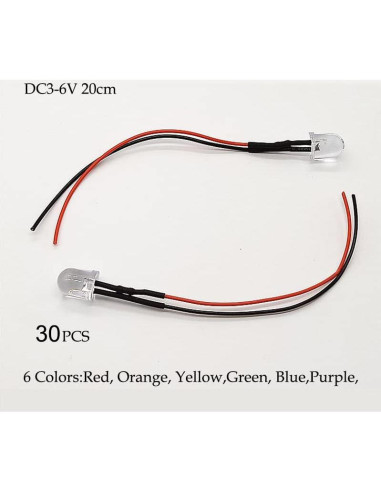 Kit de 30 LEDs Pre Cableados YXQ 5mm DC 3-6V Mezcla de Colores