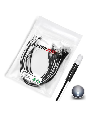 Luces LED Diodo Blanco 5mm Pre-Cableadas CHANZON 20 pcs