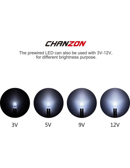 Luces LED Diodo Blanco 5mm Pre-Cableadas CHANZON 20 pcs