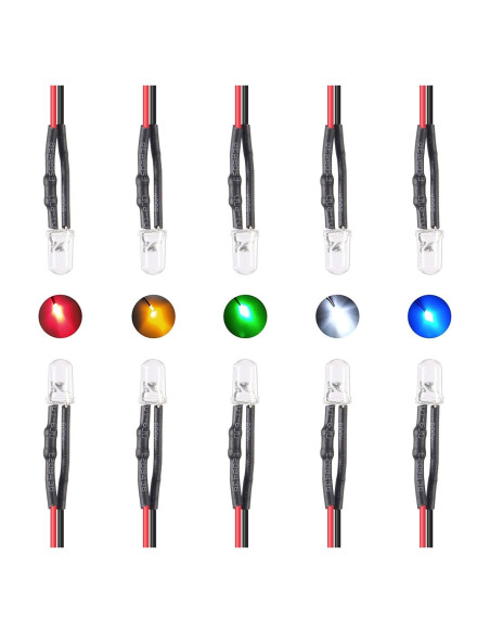 50 LEDs Pre Cableados 5mm ACEIRMC 12V Luz Roja 20cm