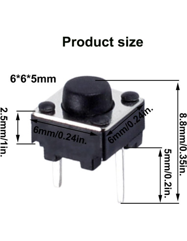 Interruptor Táctil 100pcs 6x6x5mm 12V JIQI 2 Pines On/Off