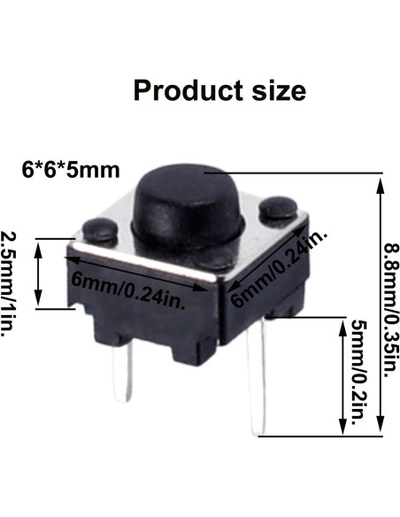 Interruptor Táctil 100pcs 6x6x5mm 12V JIQI 2 Pines On/Off