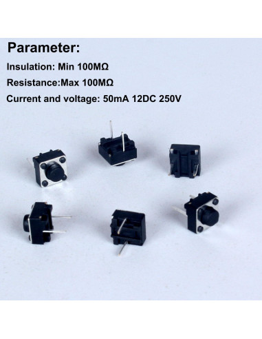Interruptor Táctil 100pcs 6x6x5mm 12V JIQI 2 Pines On/Off