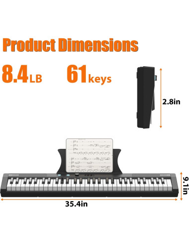 Piano Eléctrico Portátil Senfot 61 Teclas con Accesorios