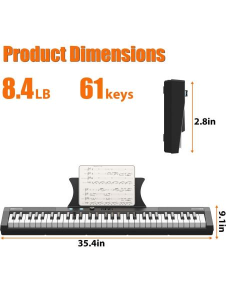 Piano Eléctrico Portátil Senfot 61 Teclas con Accesorios