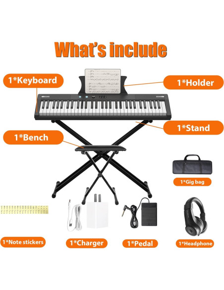 Piano Eléctrico Portátil Senfot 61 Teclas con Accesorios