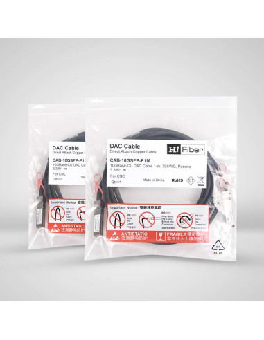 Cable SFP+ 10G H!Fiber DAC Twinax Pasivo 1m Compatible Ubiquiti