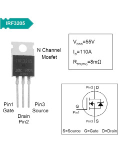 Transistor MOSFET IRF3205 N-Canal 55V 110A con Kit 20 pcs 2