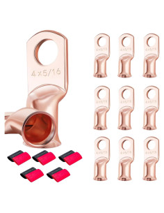 10 Terminales de Batería 4 AWG 5/16 Cobre con Tubos Termocontraíbles