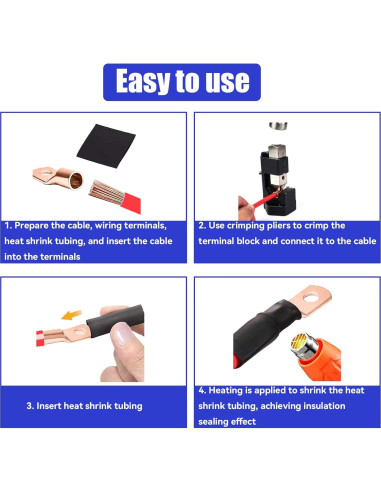 10 Terminales de Batería 4 AWG 5/16 Cobre con Tubos Termocontraíbles