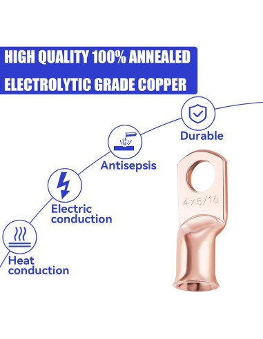 10 Terminales de Batería 4 AWG 5/16 Cobre con Tubos Termocontraíbles