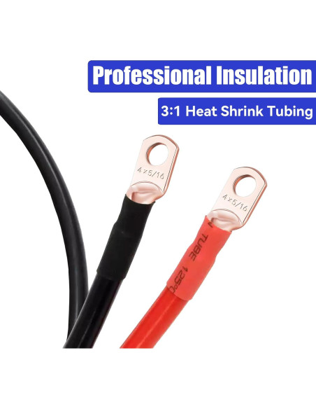 10 Terminales de Batería 4 AWG 5/16 Cobre con Tubos Termocontraíbles