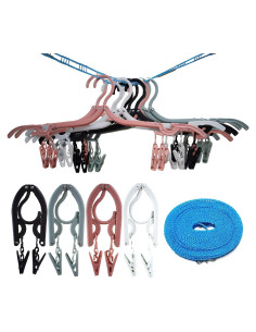 Set de 12 Perchas de Viaje Plegables DOEJA con Clips y Cuerda