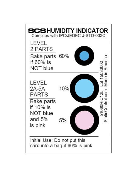 Indicador de Humedad SCS 51060HIC125 - 5-10-60% - 125 Tarjetas