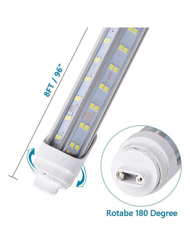 20 Pcs Bombillas LED T8 8ft R17D 144W 19000LM 6000K