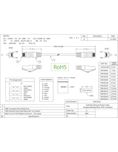 Cable Ethernet Cat6 Delgado 28AWG CableWholesale 3.05m Negro