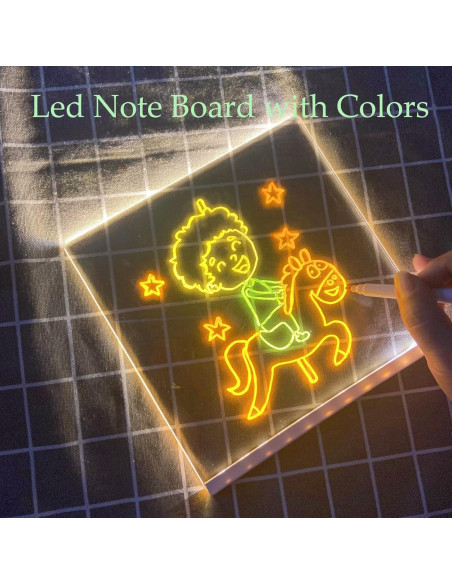 Tablero de Notas LED Nonshio 15x15 cm con 7 Bolígrafos Multicolor