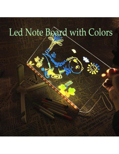 Tablero de Notas LED Nonshio 15x15 cm con 7 Bolígrafos Multicolor