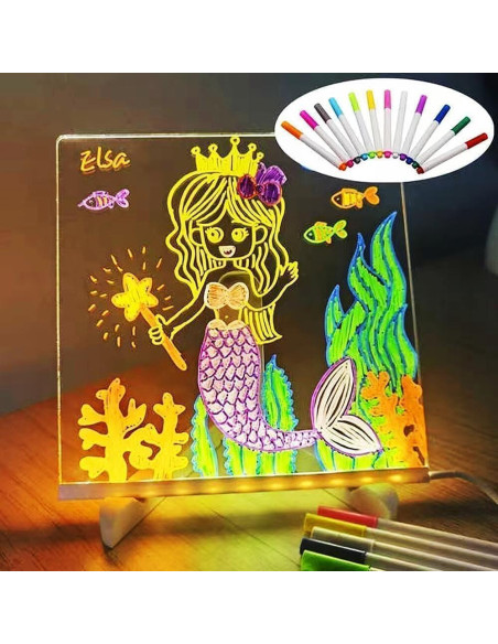 Tablero de Notas LED Nonshio 15x15 cm con 7 Bolígrafos Multicolor