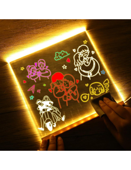 Tablero de Notas LED Nonshio 15x15 cm con 7 Bolígrafos Multicolor