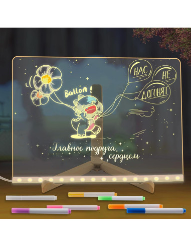 Tablero de Notas LED Acrílico Bhbuy-Action 30x20 cm Blanco