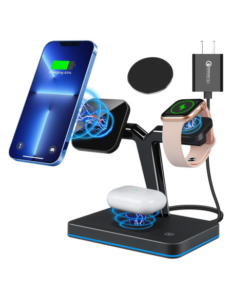 Cargador Inalámbrico Magnético YOCUNKER 15W 3 en 1 para iPhone, Apple Watch y AirPods