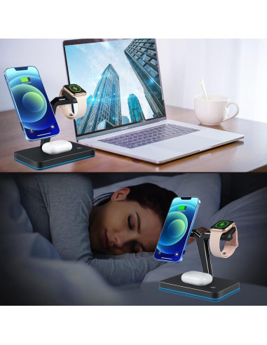 Cargador Inalámbrico Magnético YOCUNKER 15W 3 en 1 para iPhone, Apple Watch y AirPods