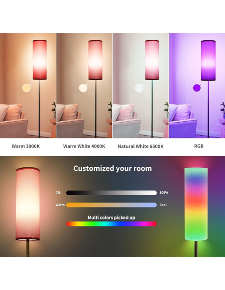Lámpara de Pie Rosa Frideko LED RGB 800LM Regulable 2700K-6500K