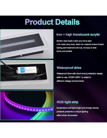 Luz de Pared Exterior 42W RGB QHIUAT 90cm Impermeable