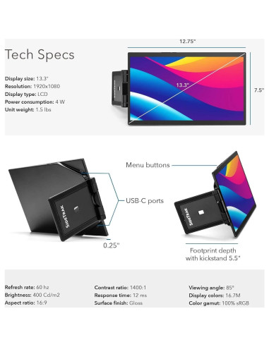 Monitor Portátil SideTrak Swivel Pro Touch 33 cm Táctil
