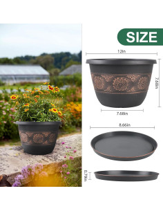 Paquete de 4 macetas de 30.5 cm Usocik con plato y drenaje 2