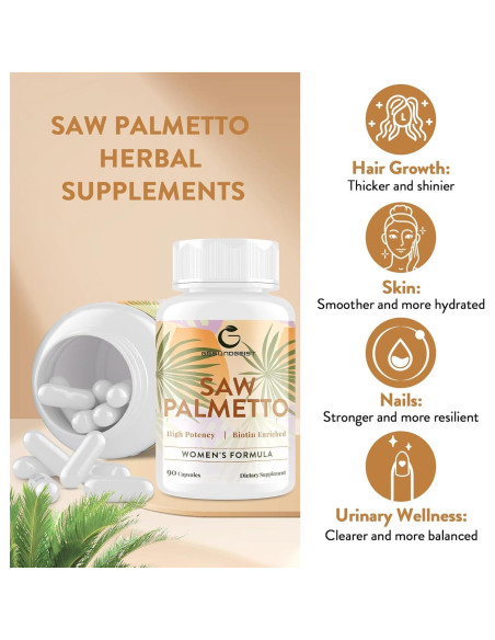 Saw Palmetto 500mg - Suplemento para Crecimiento Cabello Mujeres - 90 Cápsulas