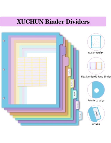 Separadores de Carpeta XUCHUN 16 Pcs Multicolor 8 Pestañas