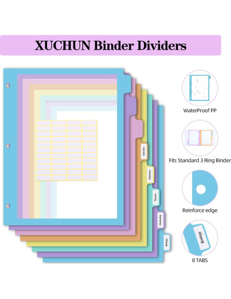 Separadores de Carpeta XUCHUN 16 Pcs Multicolor 8 Pestañas