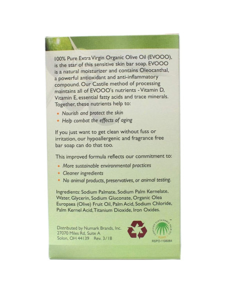 Jabón en barra de aceite de oliva orgánico Castile 4 unidades