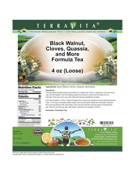 Té de Hierbas Sueltas TerraVita 113.4 g - Nogal Negro, Clavos, Quassia