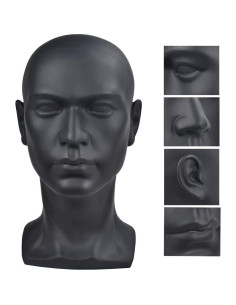 Cabeza de Maniquí de PVC Negro Masculino 30 cm para Exhibición 2