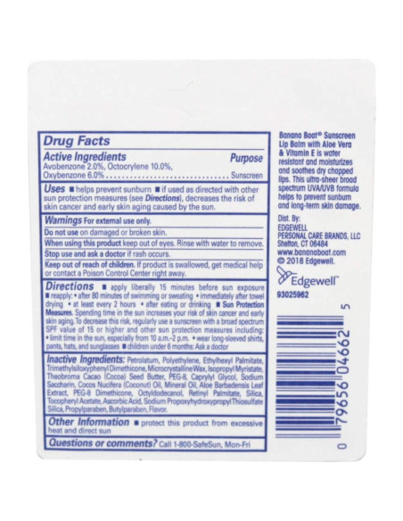 Bálsamo Labial Solar Banana Boat Aloe Vera SPF 45 24 Unidades