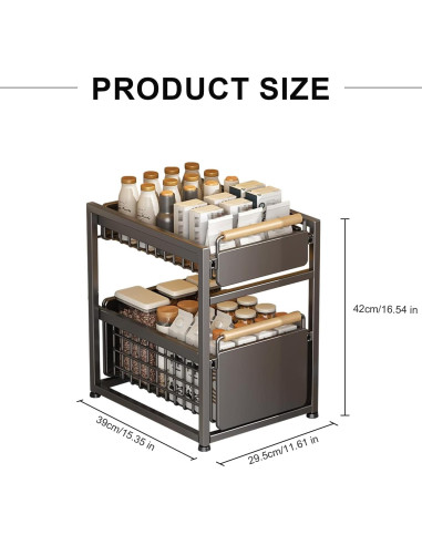 Organizador de Almacenamiento Doble Capa Fortuccai Gris 39x29.5 cm