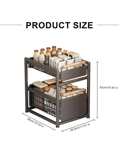 Organizador de Almacenamiento Doble Capa Fortuccai Gris 39x29.5 cm